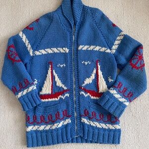 Vintage Fisherman Knitted Cowichan Sailor Rare XL Mary Maxim Jacket Sweater